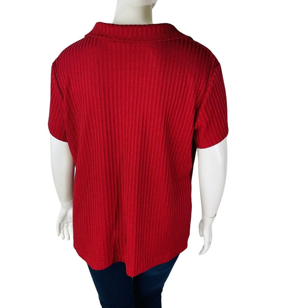 Vintage Sharon Anthony Womans Sz 2X Blouse Short Sleeve Solid Ribbed Stretch - Picture 5 of 7
